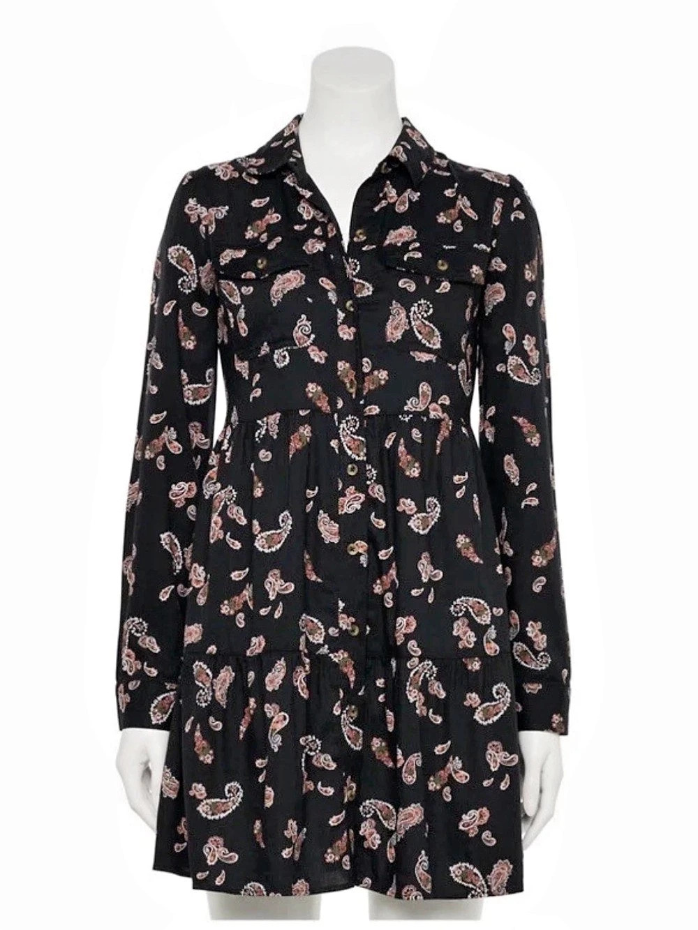 So Juniors' Long Sleeve Smocked Paisley Dress